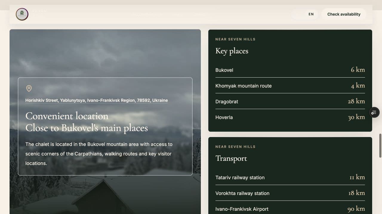 Seven Hills Chalet location and travel-distance details