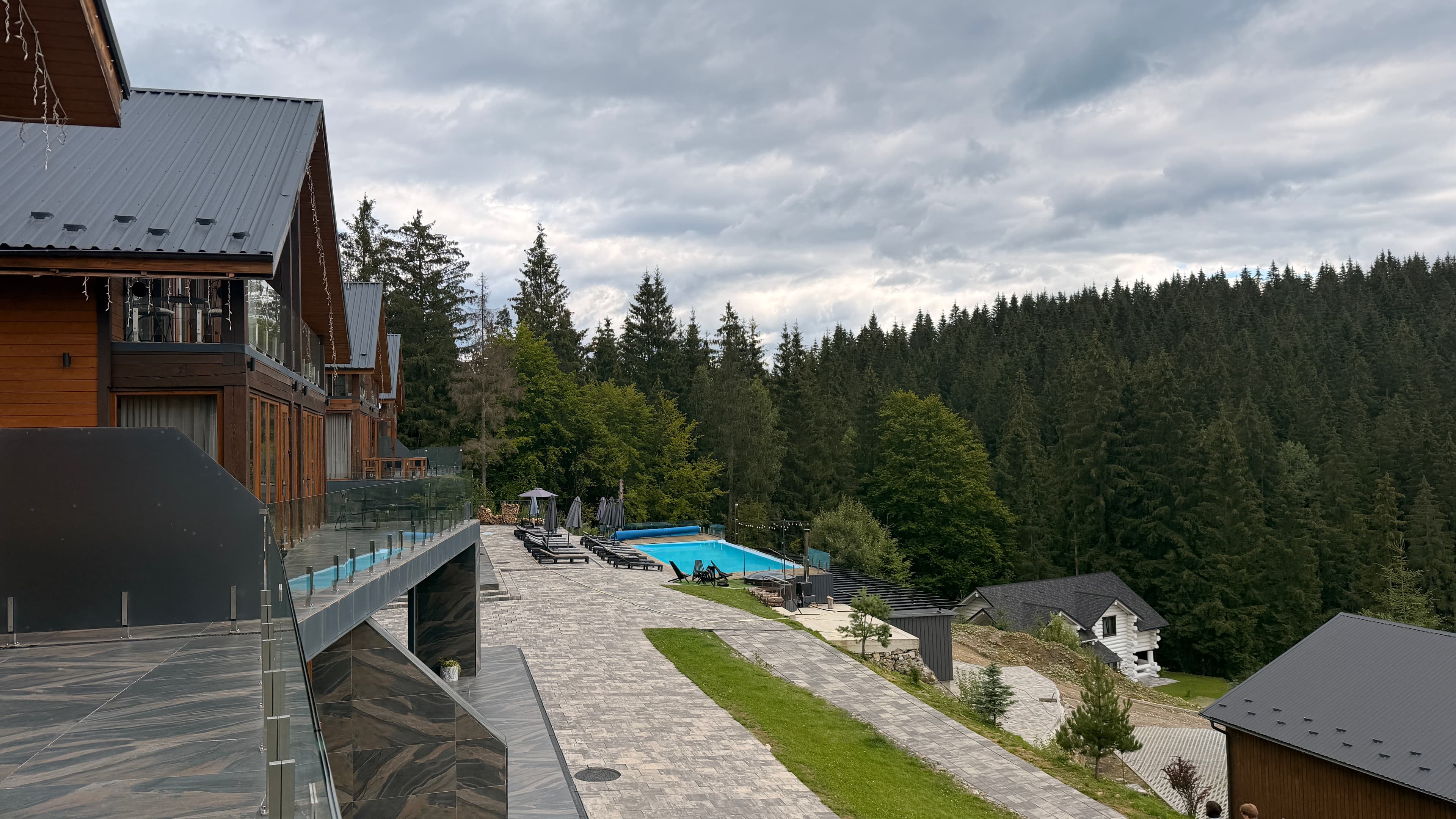 Chalet exterior photographed for the mountain-stay concept